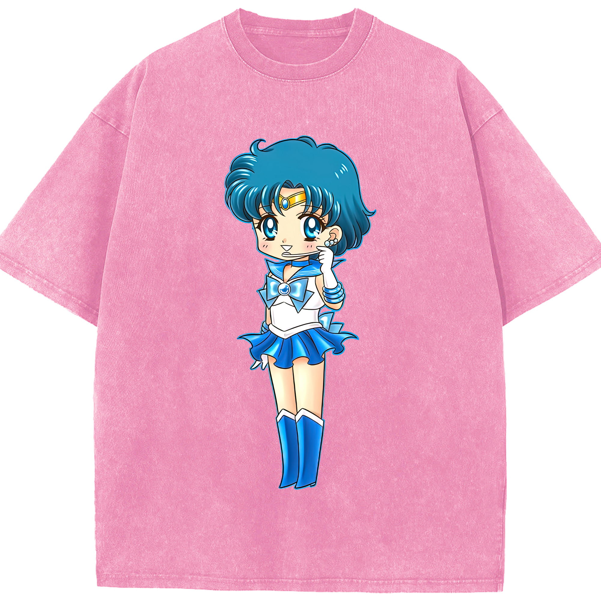 （画像用） 美少女戦士セーラームーン 水野 亜美 みずの あみ Sailor Moon Mizuno Ami 綿100% ヴィンテージ風 半袖Tシャツ（フロントプリント）